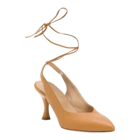 OROSCURO Cognac Made In Italy Leather Slingback Heels - Picture 1 of 2